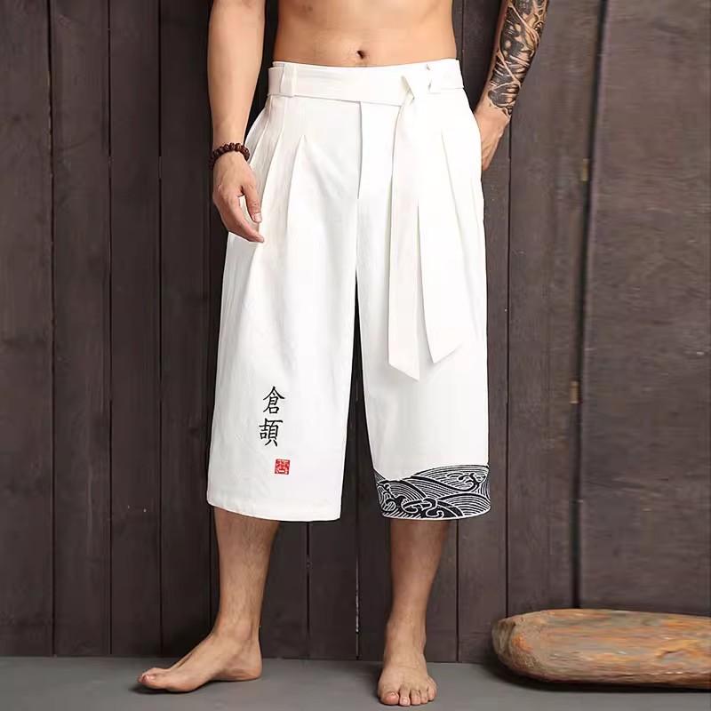 Men's Wide-leg Pants Cropped Pants Loose Summer Casual Pants Trendy Pants for Men