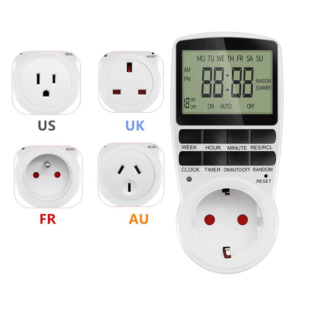 Elektronischer Digitaler Timer Küchentimer Steckdose 230V 110V 12/24 Stunden Zyklische Steckdose Programmierbare Zeitschaltung EU FR US UK AU Stecker