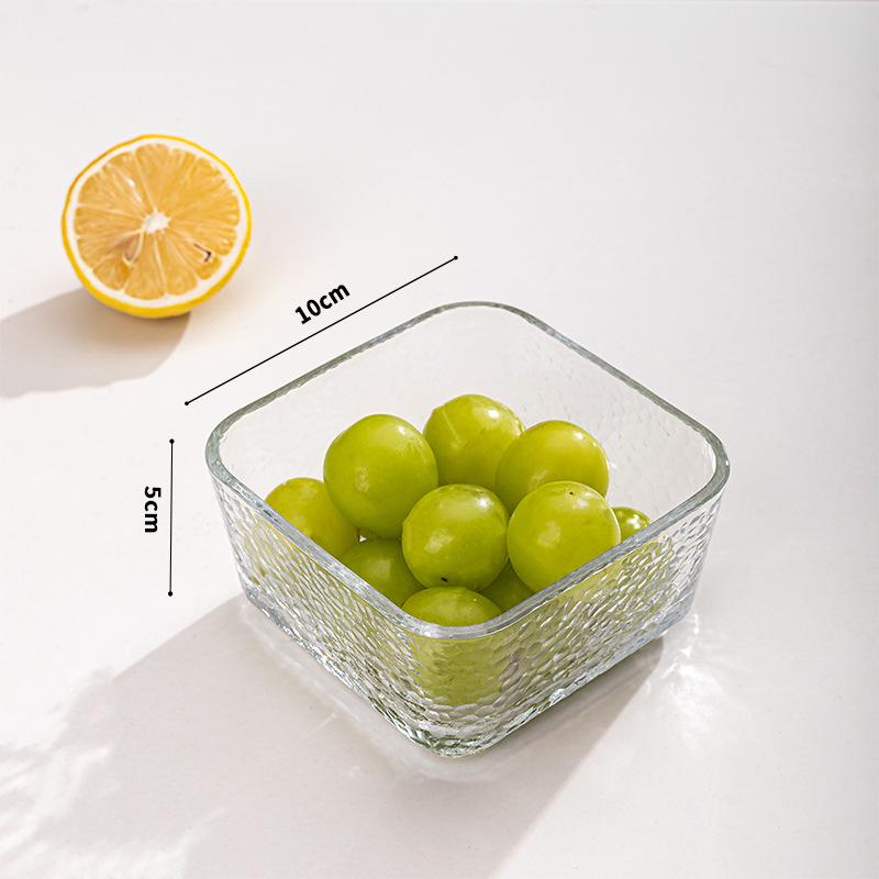 Simple Hammered Glass Square Bowl for Salad, Fruit, Dessert, and Storage
