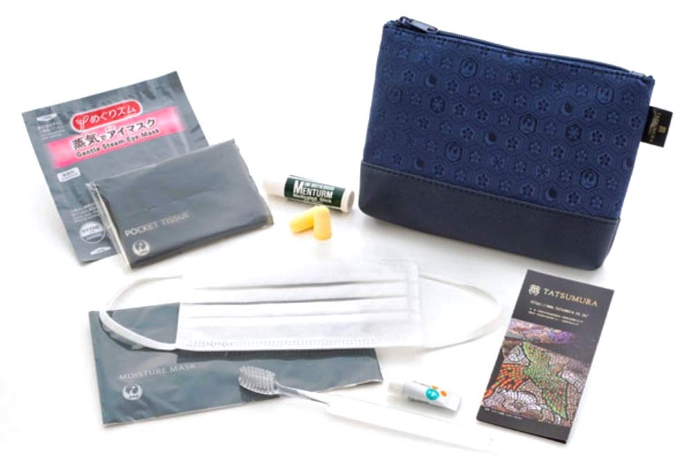 JAL Amenity Kit International Business Class Kyoto Nishijin Ori Art Black x Navy "Tatsumura Textile"
