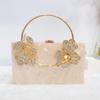 2024 New Acrylic Handbags Ladies Diamonds Leaves Flowers Evening Bags Handheld Crossbody Party Wedding Women's Small Square Bags