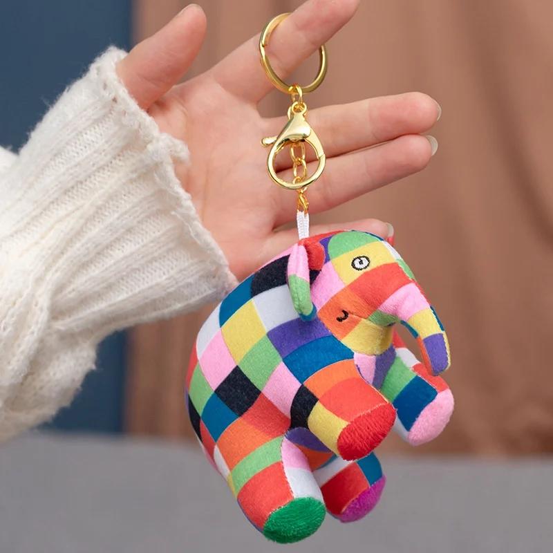 10/26Cm Kleurrijke Geruite Olifant Pluche Speelgoed Mooi Levendig Katoen Gevuld Olifant Hangers&Poppetje Leuke Sleutelhanger Grappig Cadeau beige