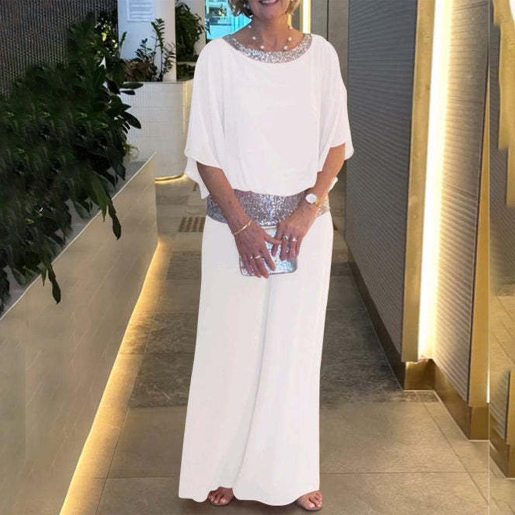 Women’s Two Piece Chiffon Pant Suit with Sequin Trim for Special Occasions Evening Formal Outfits Mother of the Bride