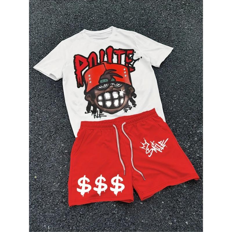 2026Spring/Summer Trendy Quick Drying 3D Printed Skull Men's Round Neck Top and Shorts, Hip Hop Style Fashion Cool Two Piece Set