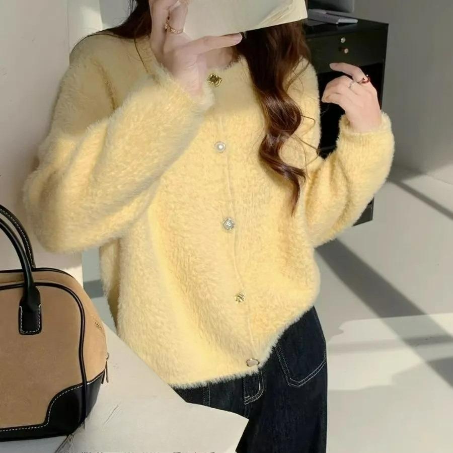 Outer Blue Imitation Mink Fleece Jacket Women's Autumn and Winter Lazy Wind Soft Waxy Knitted Cardigan Top Women