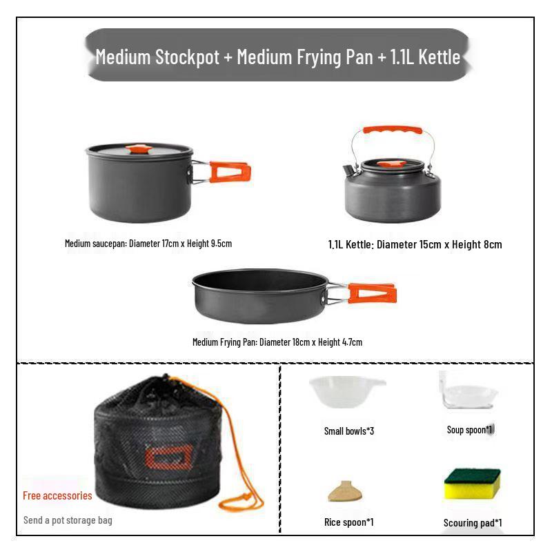 Portable Outdoor Camping Cookware & Kettle Set