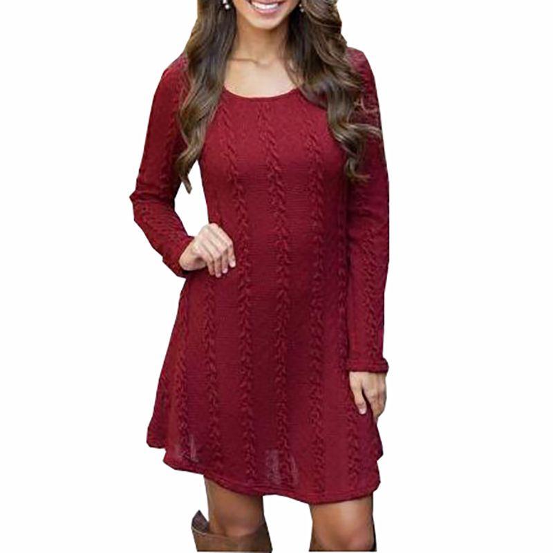 Stylish Women's Knitted Sweater Jumper Mini Dress For Cozy Winter And Autumn Wear