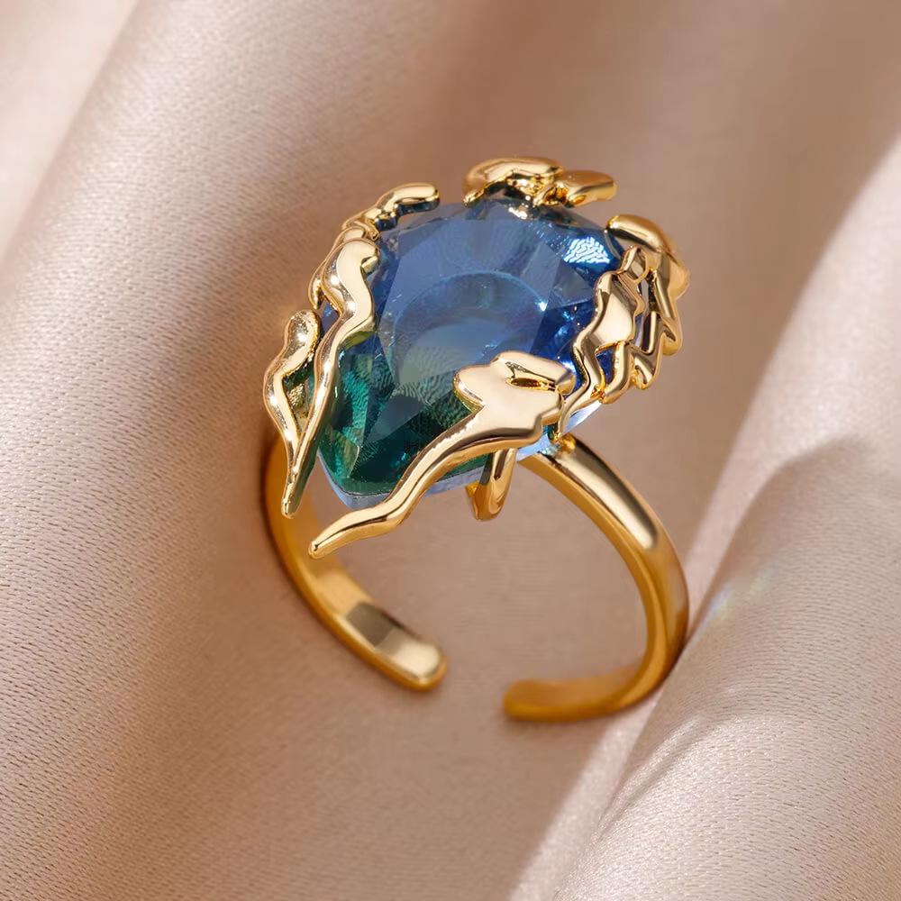 Elegant Women's Copper Ring Set with Zircon and Full Diamond Design