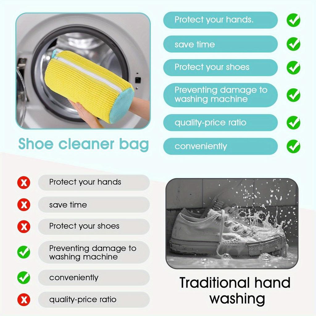 Heavy-Duty Shoe Wash Bag - 360° Cleaning, Anti-Tear Polyester w/ Zip | Fits All Washers | Reusable Sneaker Protector