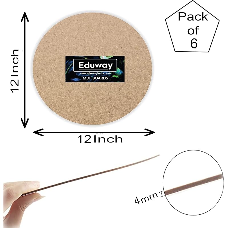 

Eduway 12 Inch Round Mdf Board For Mandala, Lippan, Resin Art & Craft, 4Mm Thick,Pof 6 Premium Cardboard Material For Ar 1230 коричневый