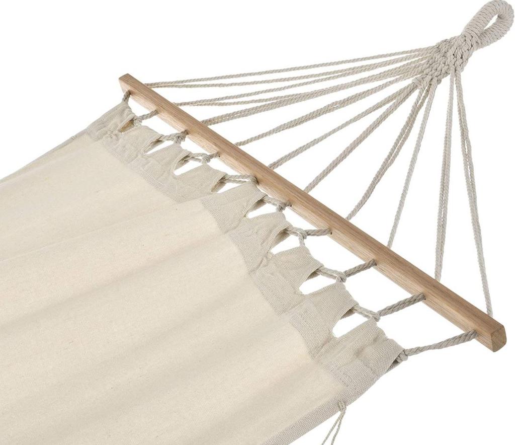 Boho macrame garden hammock with spreader bar and headband for one person, beige cover