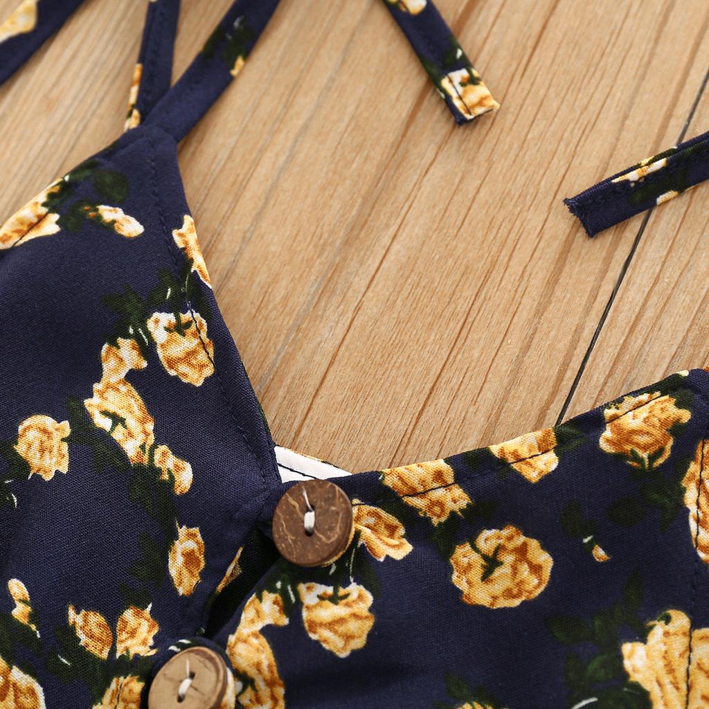 Sommer-Mädchen-Overall, ärmellos, Sling, kleiner Blumendruck, Kletteranzug