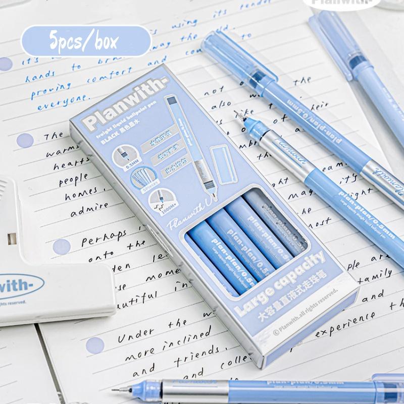 5pcs Gradient Blue Color Gel Pen for Kids Simplicity Korean Fashion Stationery Gel Pen Student 0.5mm Smooth Ink Scrapbook Pen
