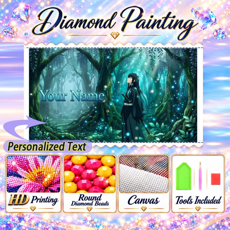 Muichiro Tokito 5D DIY Diamond Painting Custom Name Text, Full Drill Rhinestone Mosaic Art Home Gift