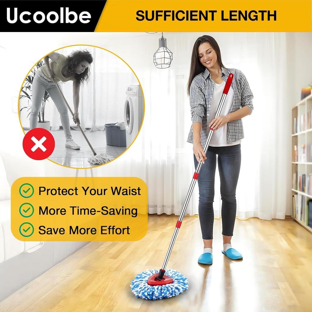 Spin Mop Replacement Head for O Cedar 2 Tank RinseClean, 4 Microfiber Mop Refill, 1 Scrub Brush, 1 Mop Stick, 1 Mops Base, Deep Cleaning