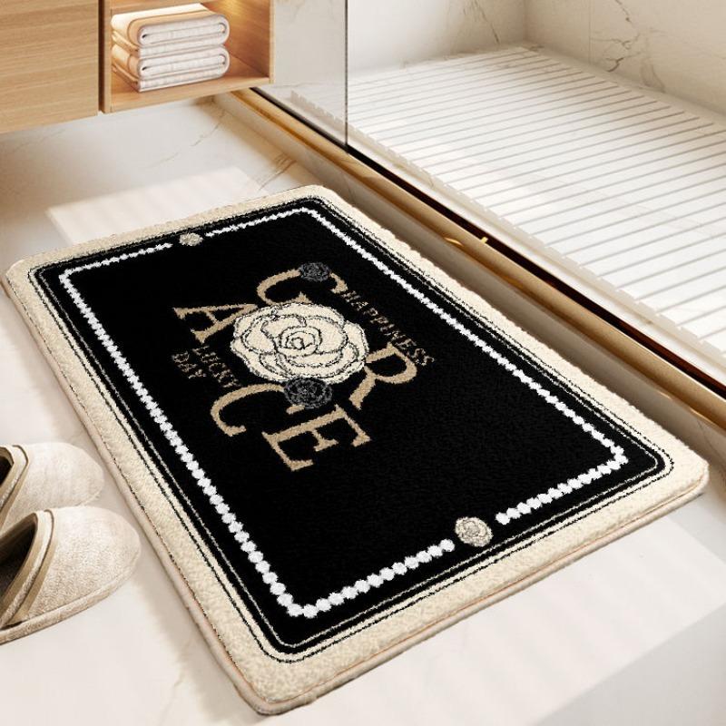 Thick Imitation Cashmere Floor Mat, Simple Water Absorbing and Anti Slip Bathroom Water Absorbing Floor Mat