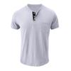 Camiseta Henley de Manga Corta para Hombre de Verano de Color Sólido - Estilo Europeo y Americano
