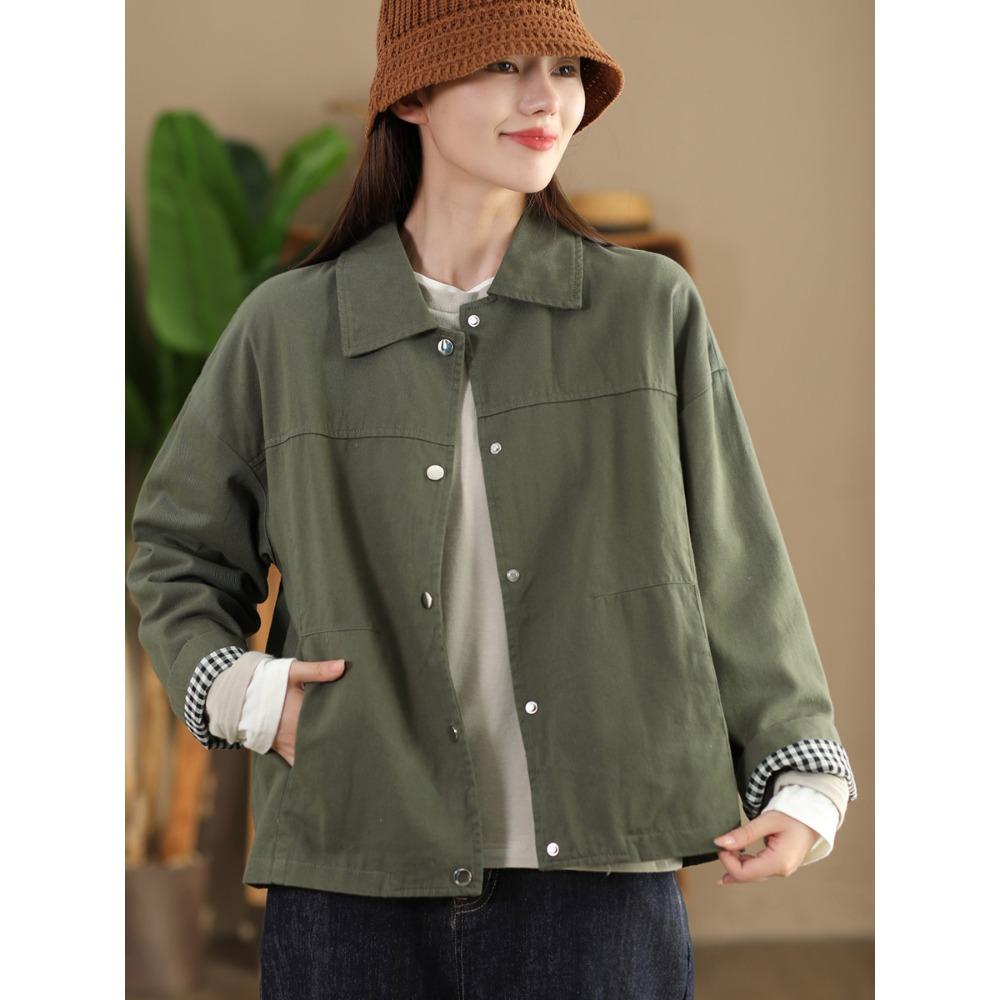 Dimanaf 2025 New Short Jacket Autumn Solid Coat Long Sleeves Buttons Women