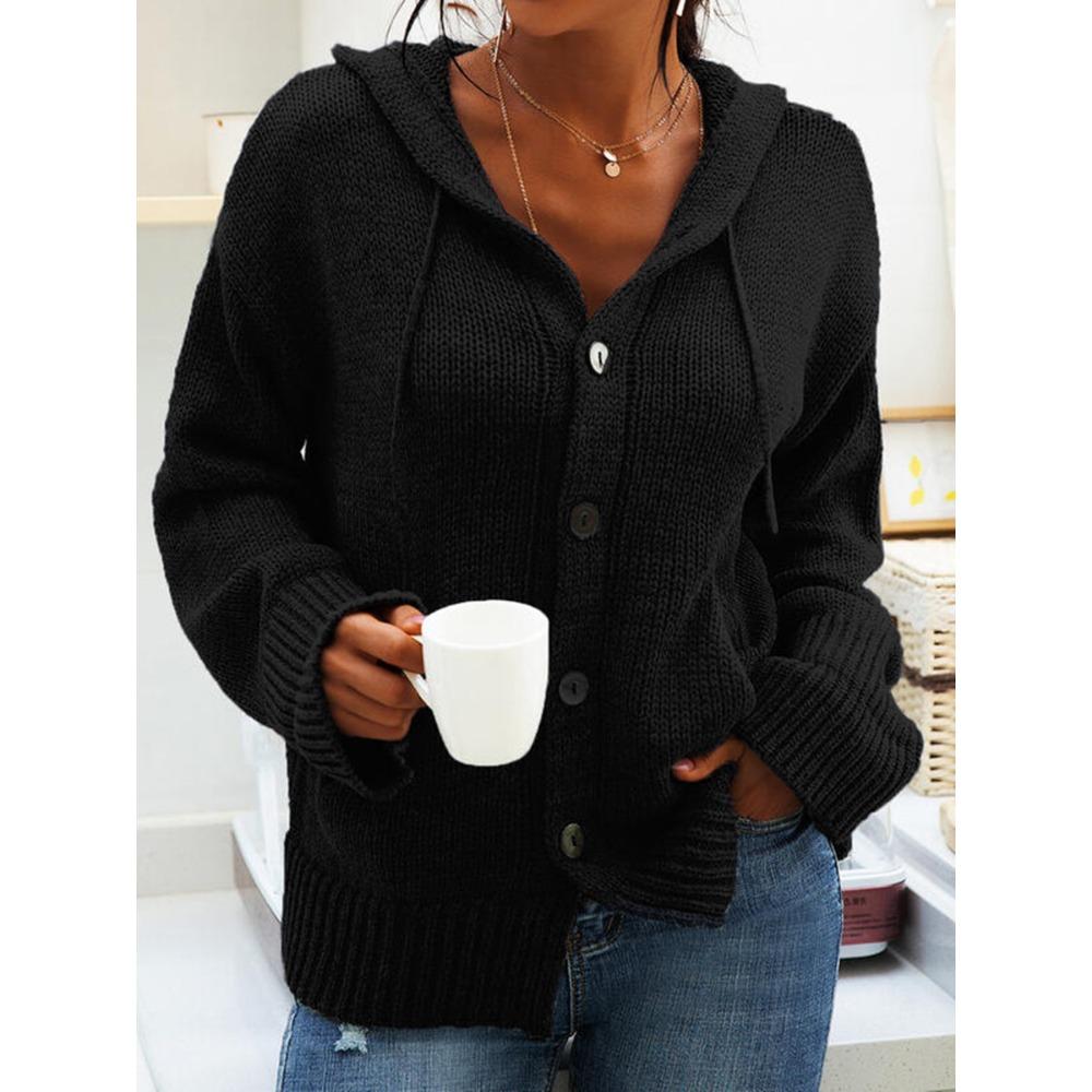 Hooded Single-breasted Sweater for Autumn and Winter, New Drawstring Knitted Cardigan for Women