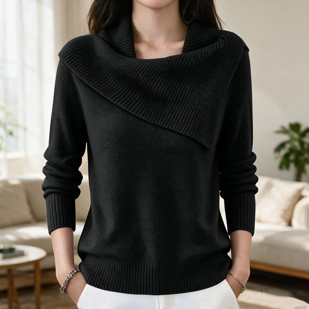 Women's Retro Color Slim Fit Turn-Down Collar Sweater Pullover