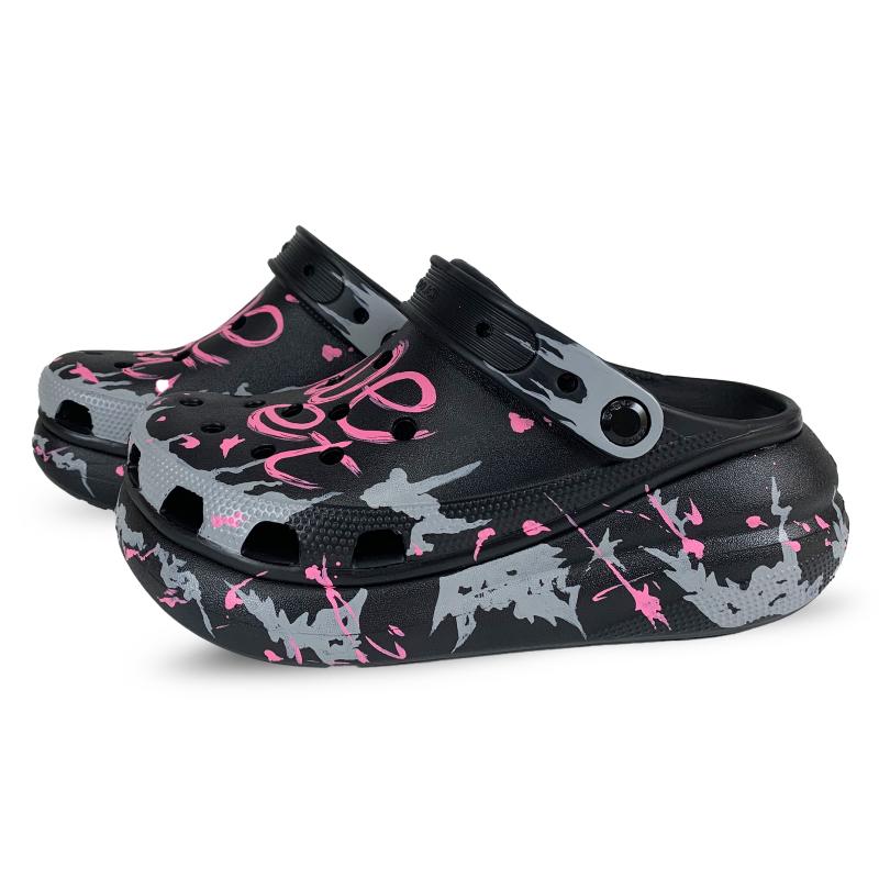 Crocs Classic Platform Clog EVA Classic Cloud Wonderful Brush Flower Lazy Candied Fashion Gift Box Unisex Black Grey Pink