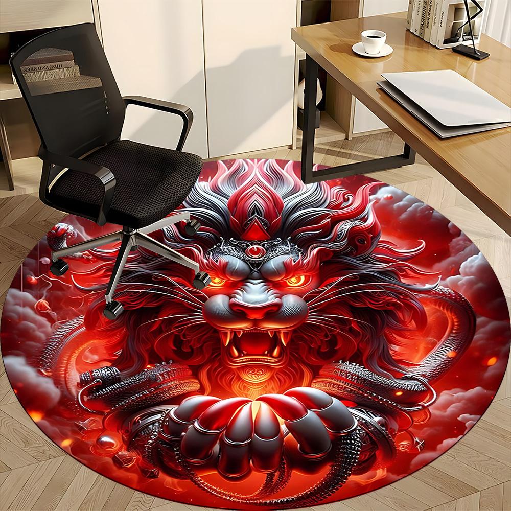 1pc Red Dragon Chair Carpet for Office, Round Non Slip Durable Large Size Office Carpet, Suitable for Office