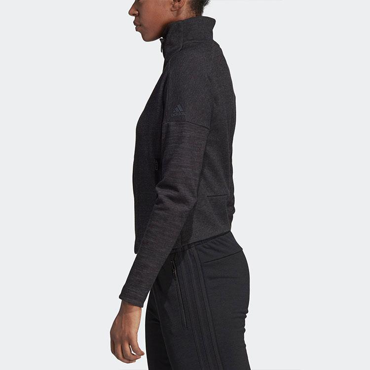 Adidas Heather Jacket With Asymmetrical Collar And Zip Women Jackets Black Grey CZ2915