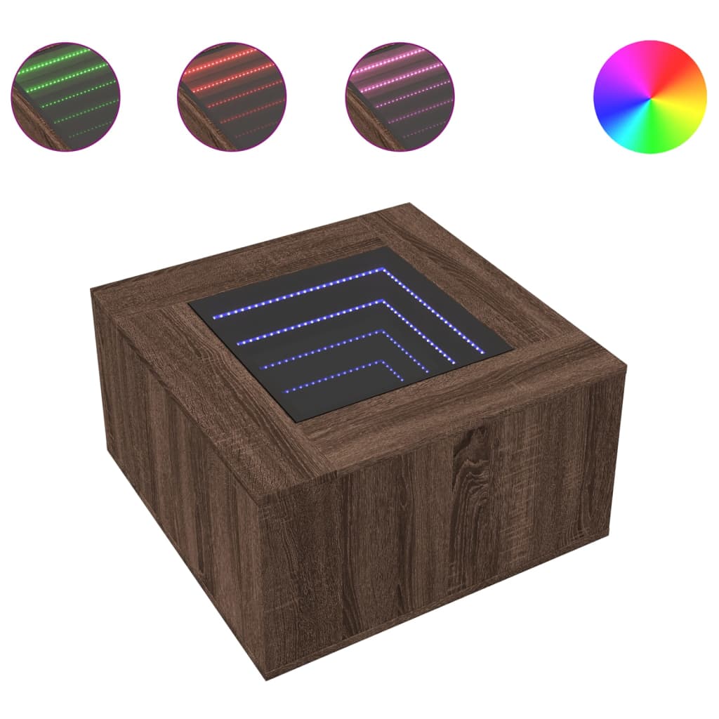 LED Coffee Table Brown Oak Effect 60 x 60 x 40 cm Wood Based Material