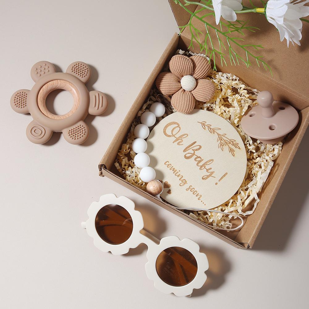 Baby Teether Gift Set With Flower Teething Pacifier Chain Baby Sunglass New Born Baby Teether Set