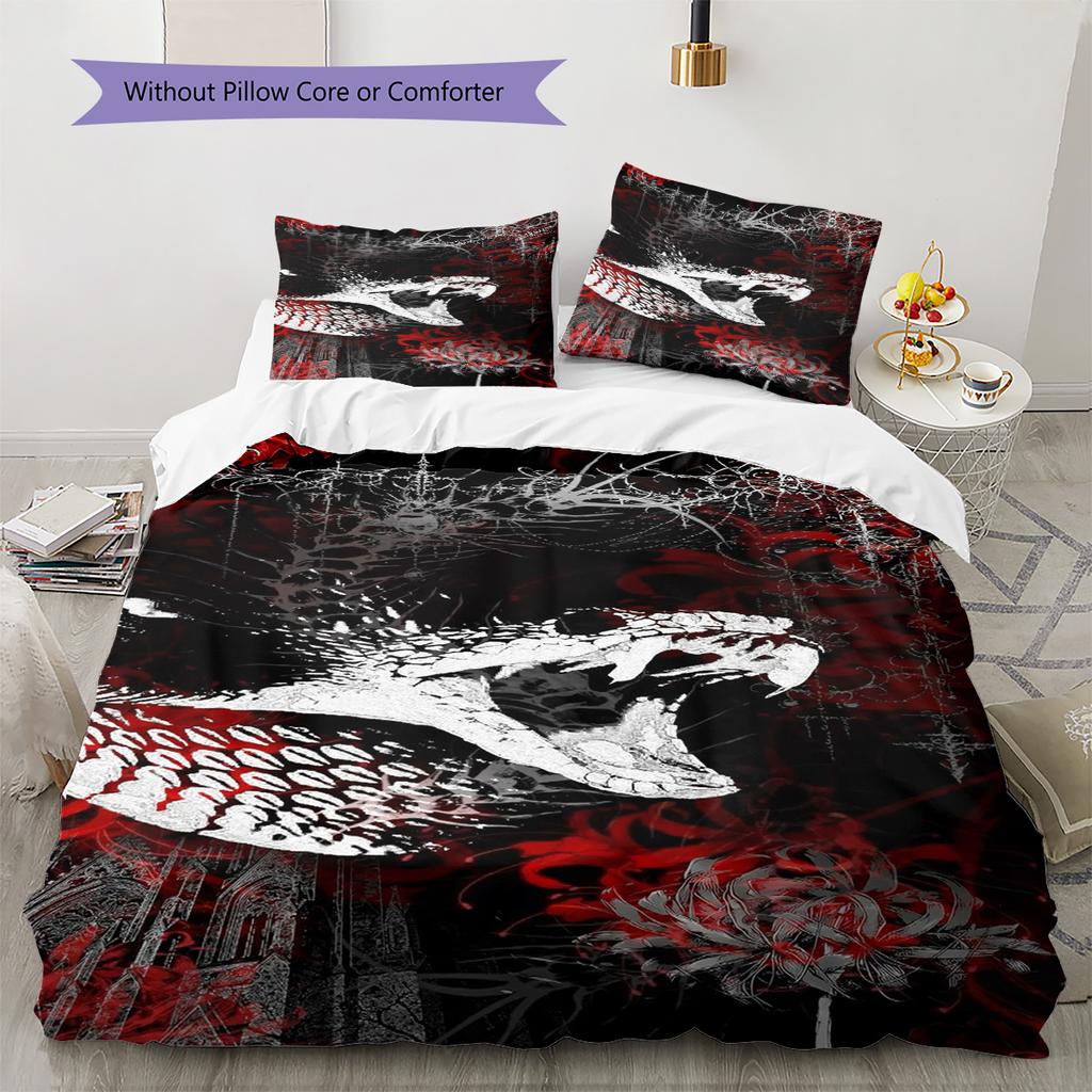 Gothic Skull Pattern Bedding Set Quilt Cover Pillowcase Home Decor Gift (1 * duvet cover + 2 * pillowcase, without core)