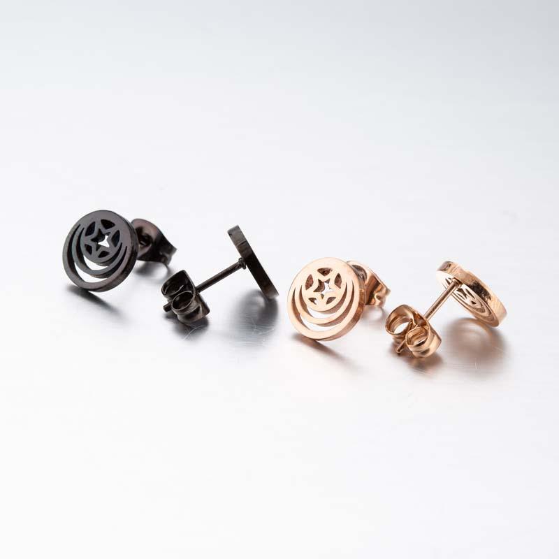 Elegant Geometric Asymmetrical Hollow Star Earrings - Stainless Steel Ear Studs for Versatile Fashion