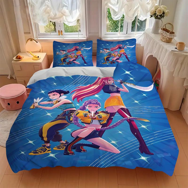 3pcs KPOP Demon Hunters, Huntrix Bedding Set: Perfect for Bedroom or Guest Room. Soft and Comfortable with No Core Included yy251009179