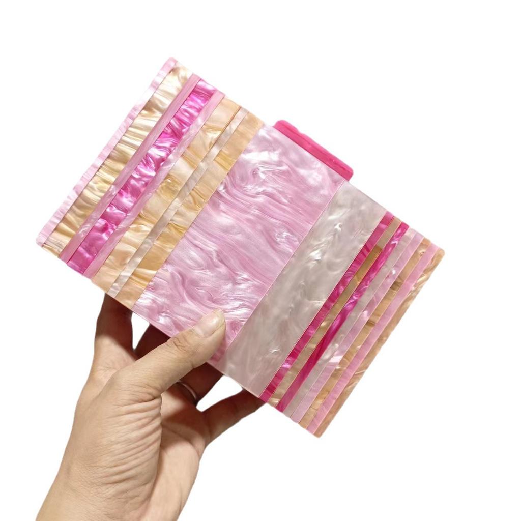 Brand Fashion New Acrylic Women Box Clutch Luxury Colorful Patchwork Party Striped Handbag Woman Cute Casual Wedding Evening Bag