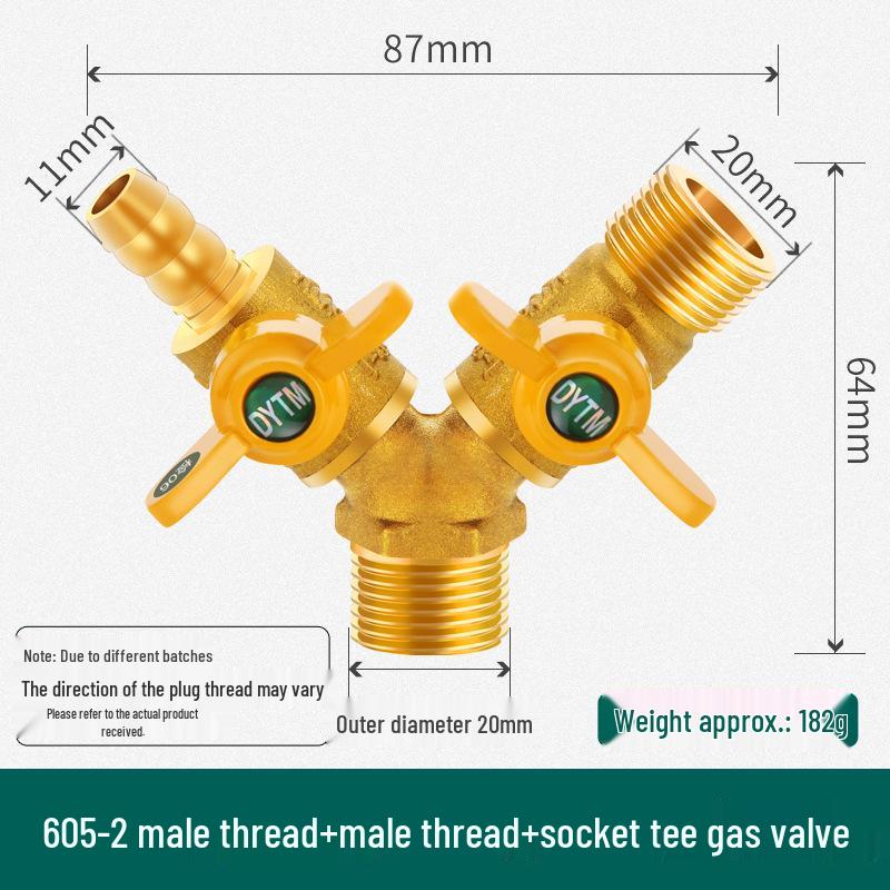 Shieldyun Gas Three-Way Valve with Switch for Natural Gas Meter Pipeline - Ball Valve Connector