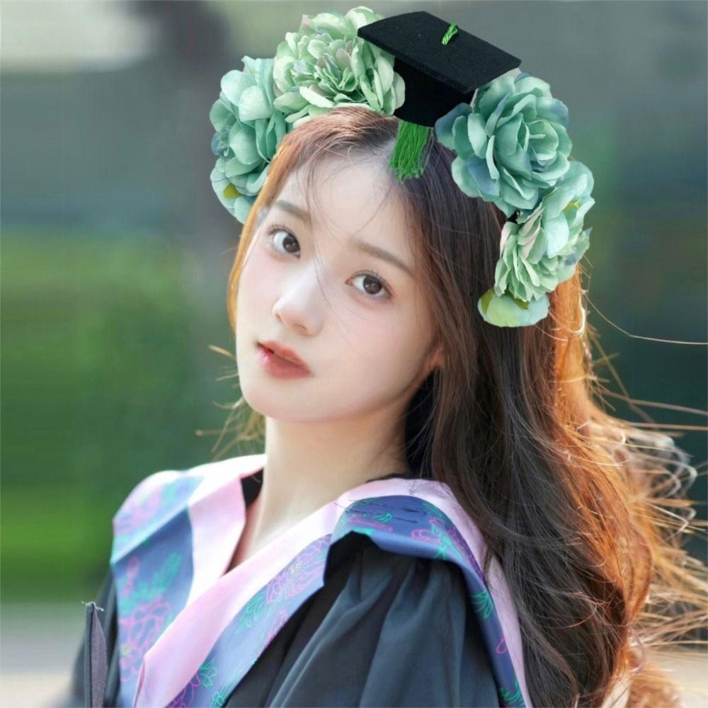 Bachelor Flowers Hair Band Doctor Academic Hat with Tassels Durable Trencher Cap  Graduation Party