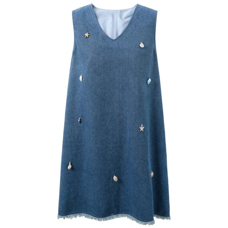 Sancai 2026 Summer Sleeveless V-Neck Denim A-Line Mini Dress M