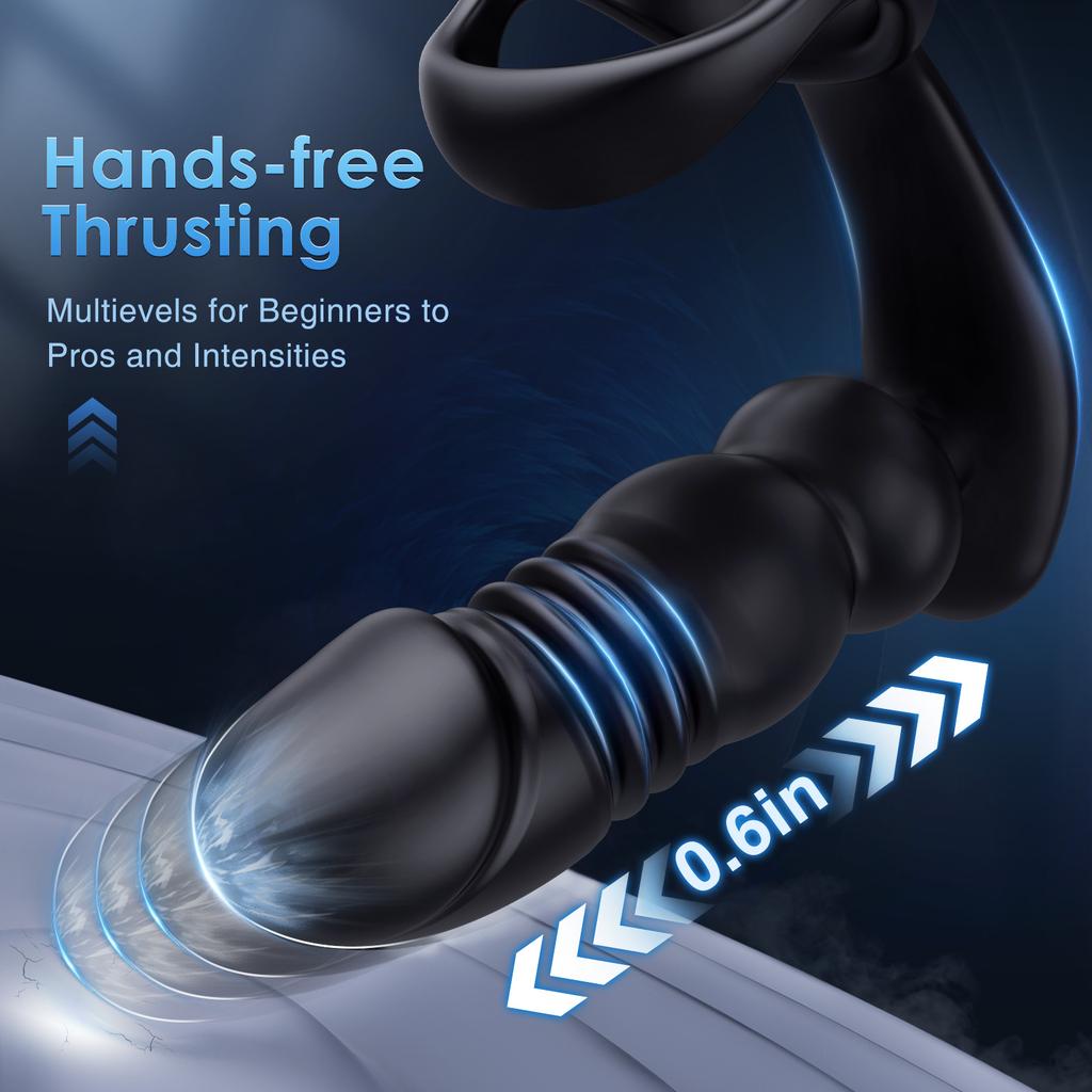 Male Anal Plug Thrusting Vibrator with Penis Ring Butt Plug Sex Toys for Men Prostate Massage Soft Silicone Rechargeable Insert Masturbator Waterproof