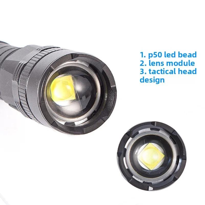 Outdoor P11 Super Bright Flashlight - Type-C Rechargeable, Telescopic Zoom, Searchlight Function, Emergency Tactical Flashlight