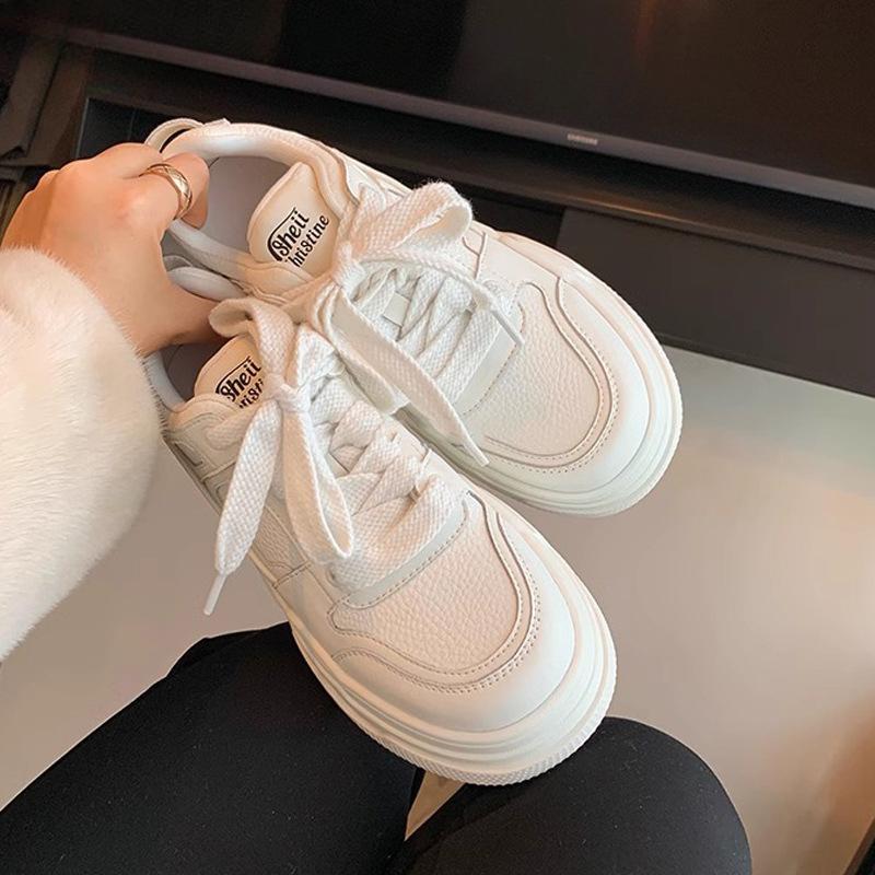 Piškotový dort Boty na platformě s tlustou podrážkou Zvyšující výšku Jaro Nové Kožené Malé bílé boty Dámské boty Ležérní boty Dámské sportovní boty