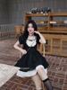 French princess dress square neck black high waist dress women's summer new