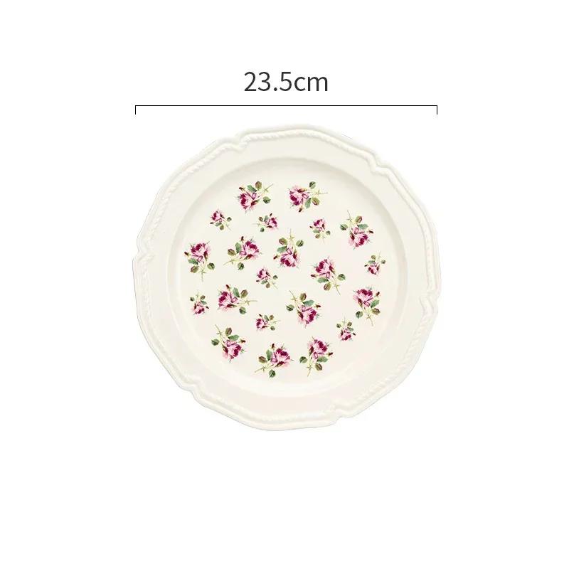 French Style Rose Ceramic Plates Light Luxury Restaurant Dessert Salad Bowls Delicious Dishes Dining Plate Exquisite Tableware
