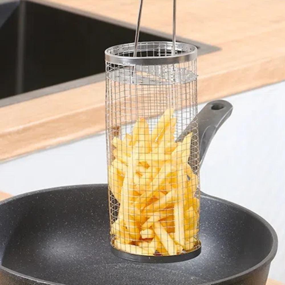 Portable Stainless Steel Grill Basket Barbecue Tool Round Rolling Grilling Basket Cookware BBQ Basket Barbecue