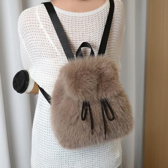 Women Furry Backpack Casual Cute Fluffy Daypack Drawstring Closure Soft Girls Fuzzy Backpack for Street Travel Commuting Daily Errands