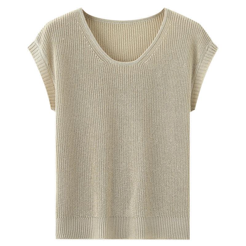 Plus Size Sleeveless Linen Knit Top - Women's Breathable Spring/Summer Pullover