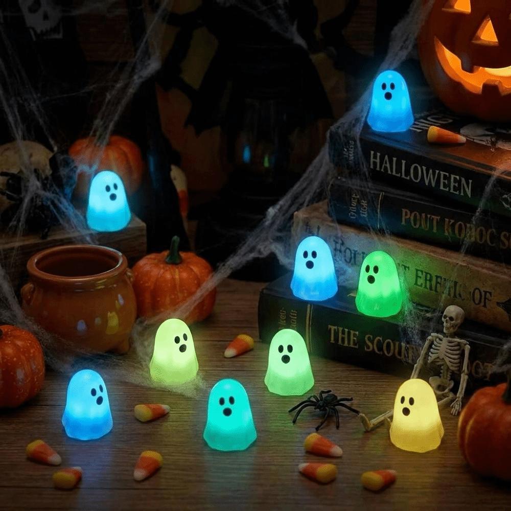 12 PCS/SET Transparent Glow in The Dark Ghosts Resin Creative Mini Ghost Figurines Cute Ghost Ornaments Gift