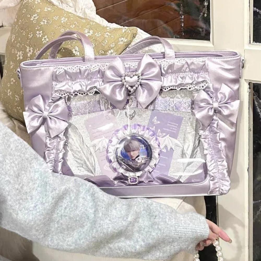 Leather Bag Women's New Sweet And Cool Girl Ulzzang Ita Bag Lace Bow Ribbon Jk Uniform Shoulder Bag Comic Exhibition Portable Y2k Tote Bag