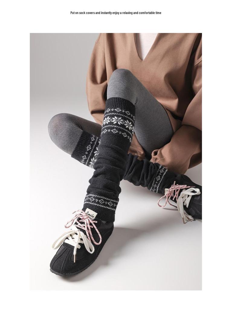 Fair Isle Retro Snowflake Knit Leg Warmers