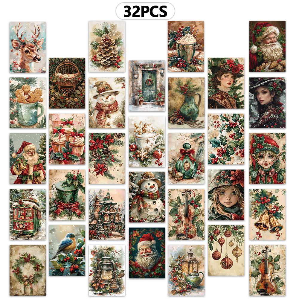 

32 шт., Винтажная рождественская открытка, Подарок на день рождения/юбилей, Коллекционная, Подходит для дарения, Можно отправить по почте.