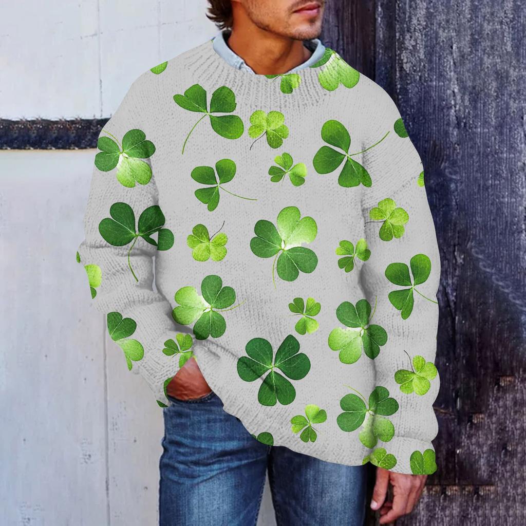 Men's Print Faux Sweater, Crewneck Sweatshirt, Loose Long-sleeved Top