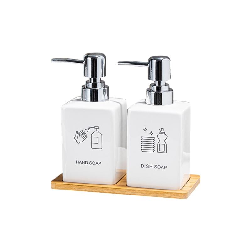

Reusable Press Type Liquid Dispenser Bottle Ceramic NonMetallic Portable Design for Shampoo Soap Lotion Friendly Home Use